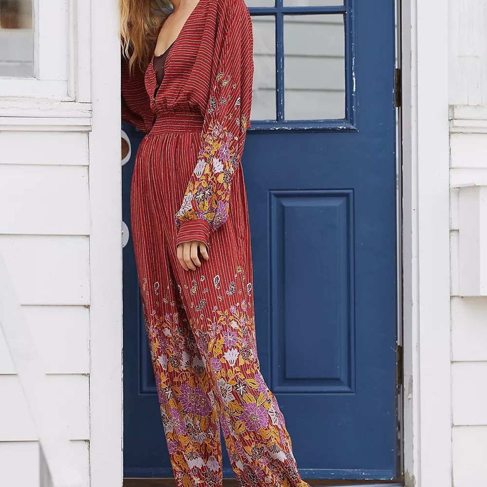 ANTHROPOLOGIE | NWT Breezy Open-Back Rust & Floral Jumpsuit XS